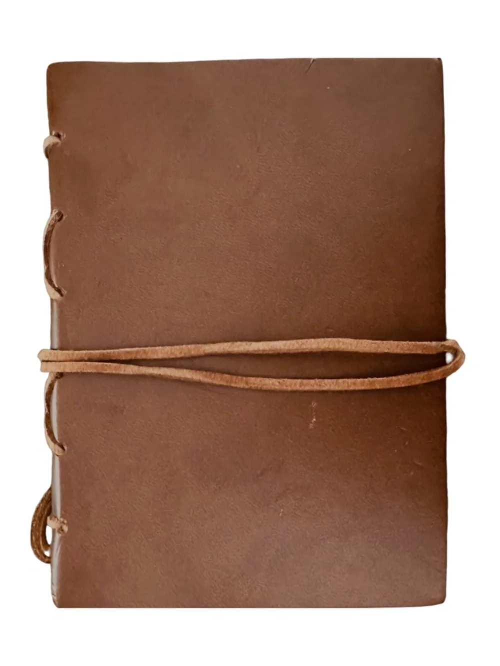 Vintage Inspired Brown Faux Leather Log Notebook Journal 4”x 5.5” w/Strap & Key